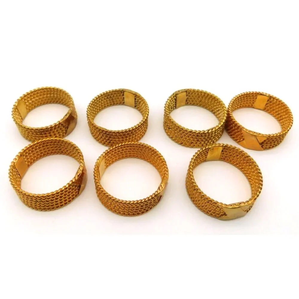 Lot of 7 Gold Tone Metal Braided Napkins Rings Holiday Table Setting